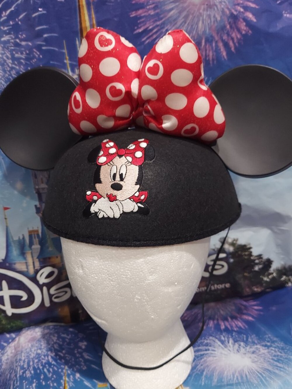 New Disney Minnie Ears Hat Adult Red Hearts Glitter Bow, Disney parks USA